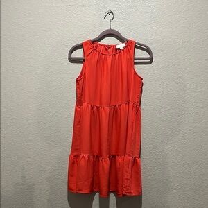LOFT Women's Orange Tiered Swing Dress Crew Neck Sleeveless Size XS Cruise Wear